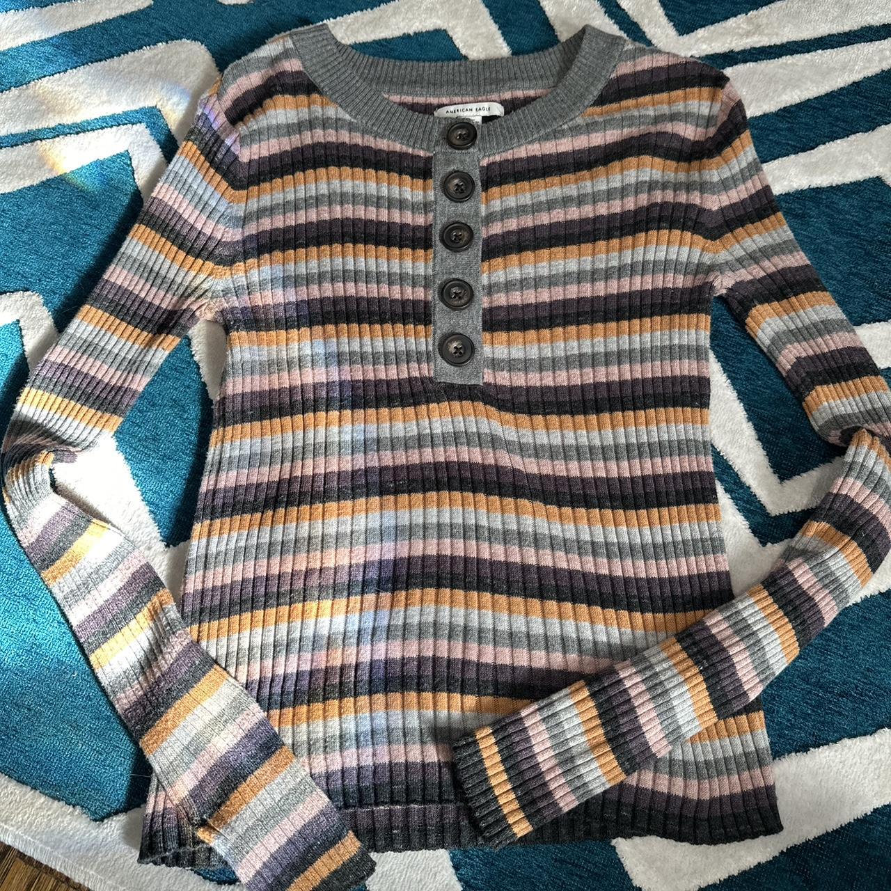 American eagle striped long sleeve shirt in a... - Depop