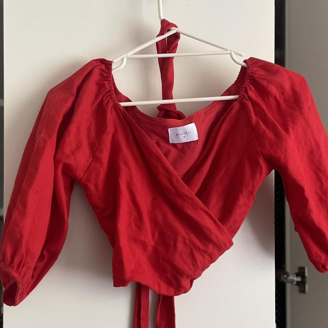 By Nicola red linen wrap blouse ♥️ size 10 #bynicola... - Depop