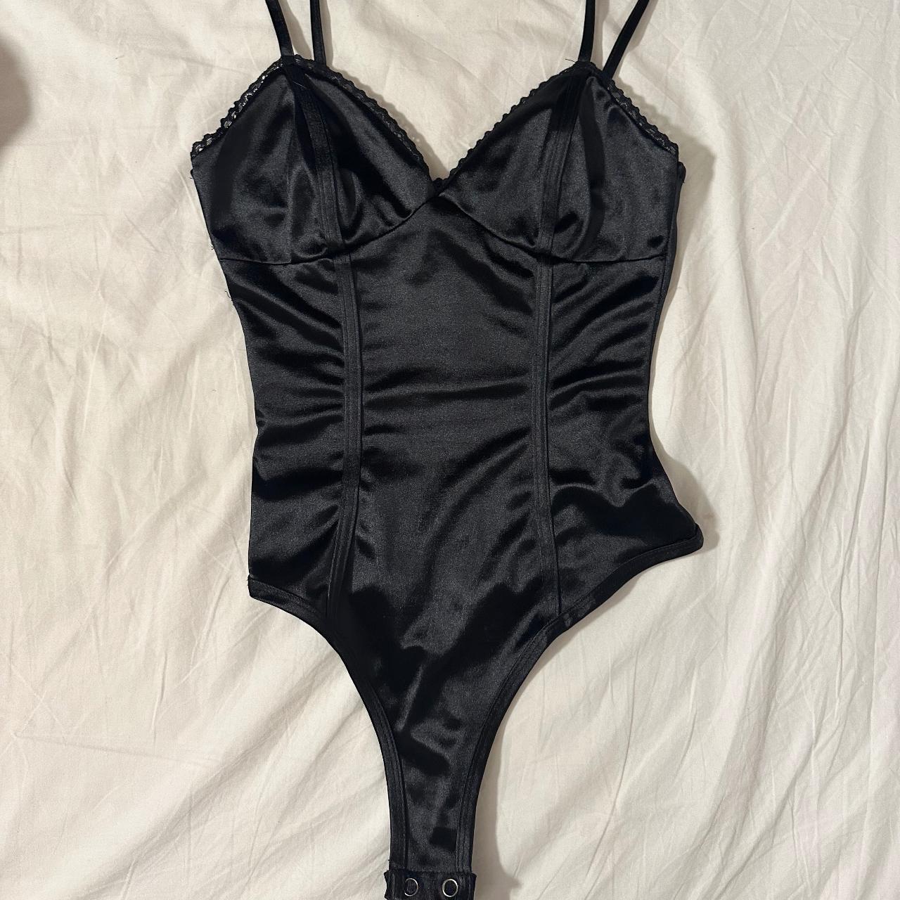Black satin bodysuit perfect for going out only worn... - Depop