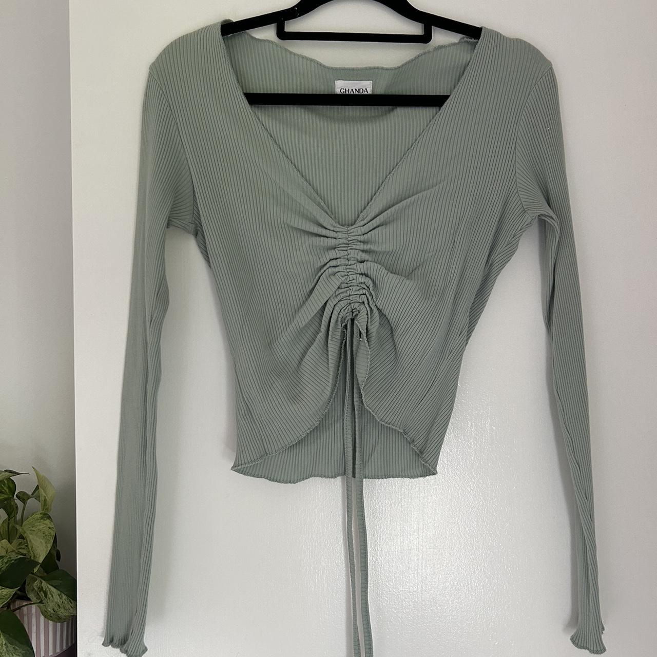 Light green Ghanda long sleeve top with tie feature... Depop