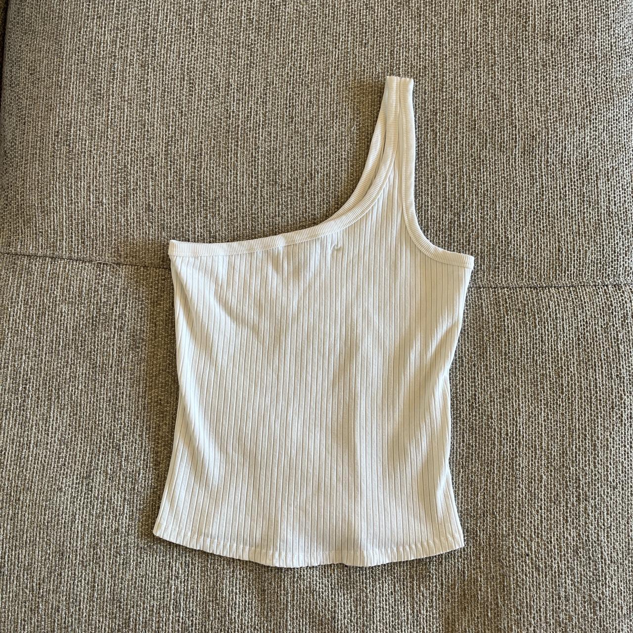 white one shoulder forever new top size: M worn out... - Depop