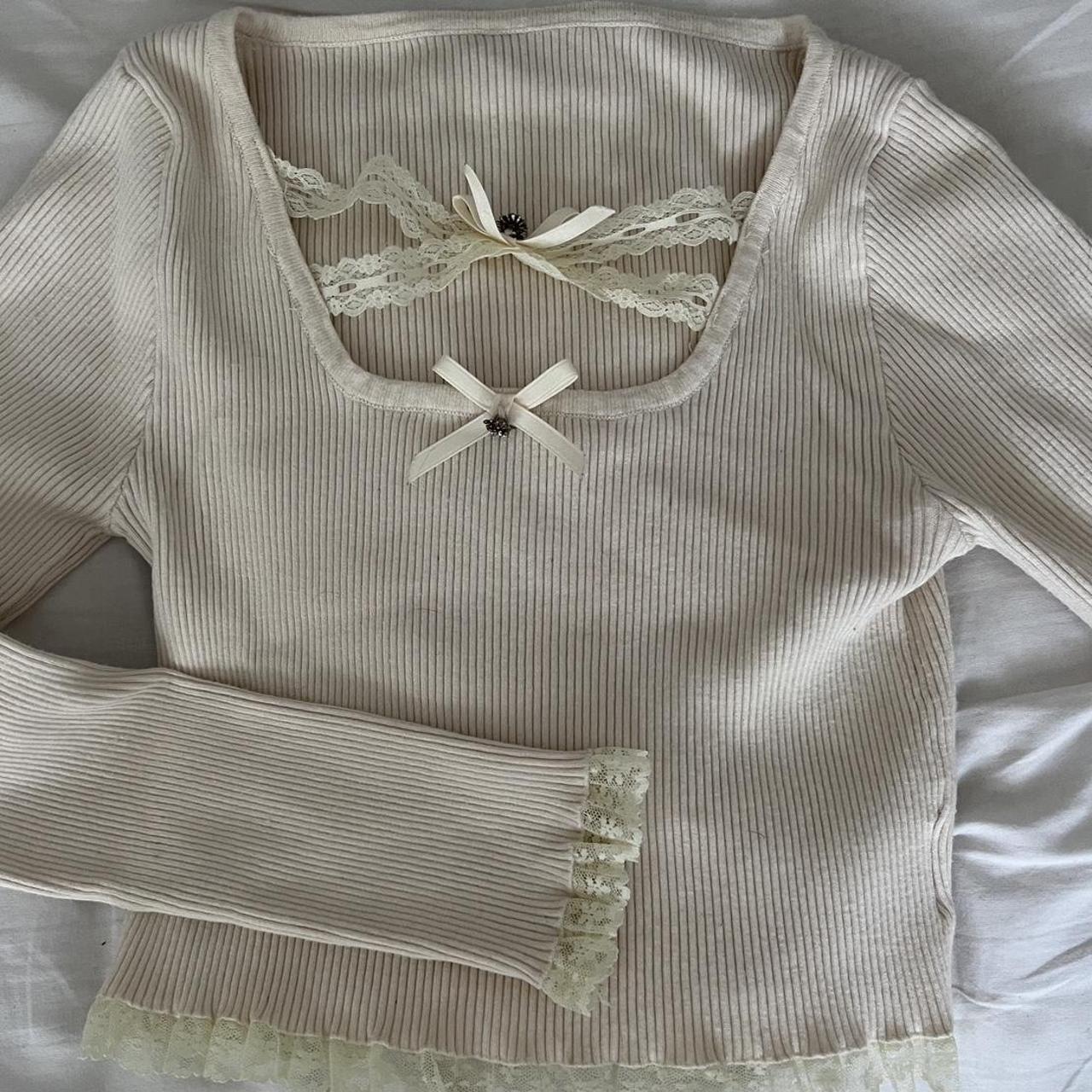 Beautiful coquette cream lace top with bows!barely... - Depop