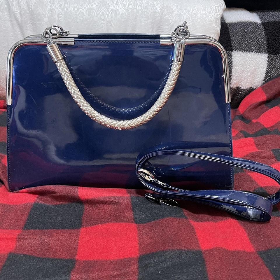 Navy blue outlet patent leather purse