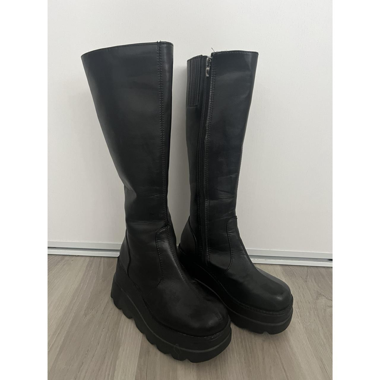 Black Platform Boots - Thrifted from a Friend, never... - Depop