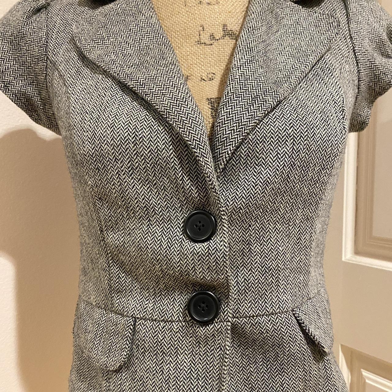 grey button up top. collar and puff sleeves. fake... - Depop