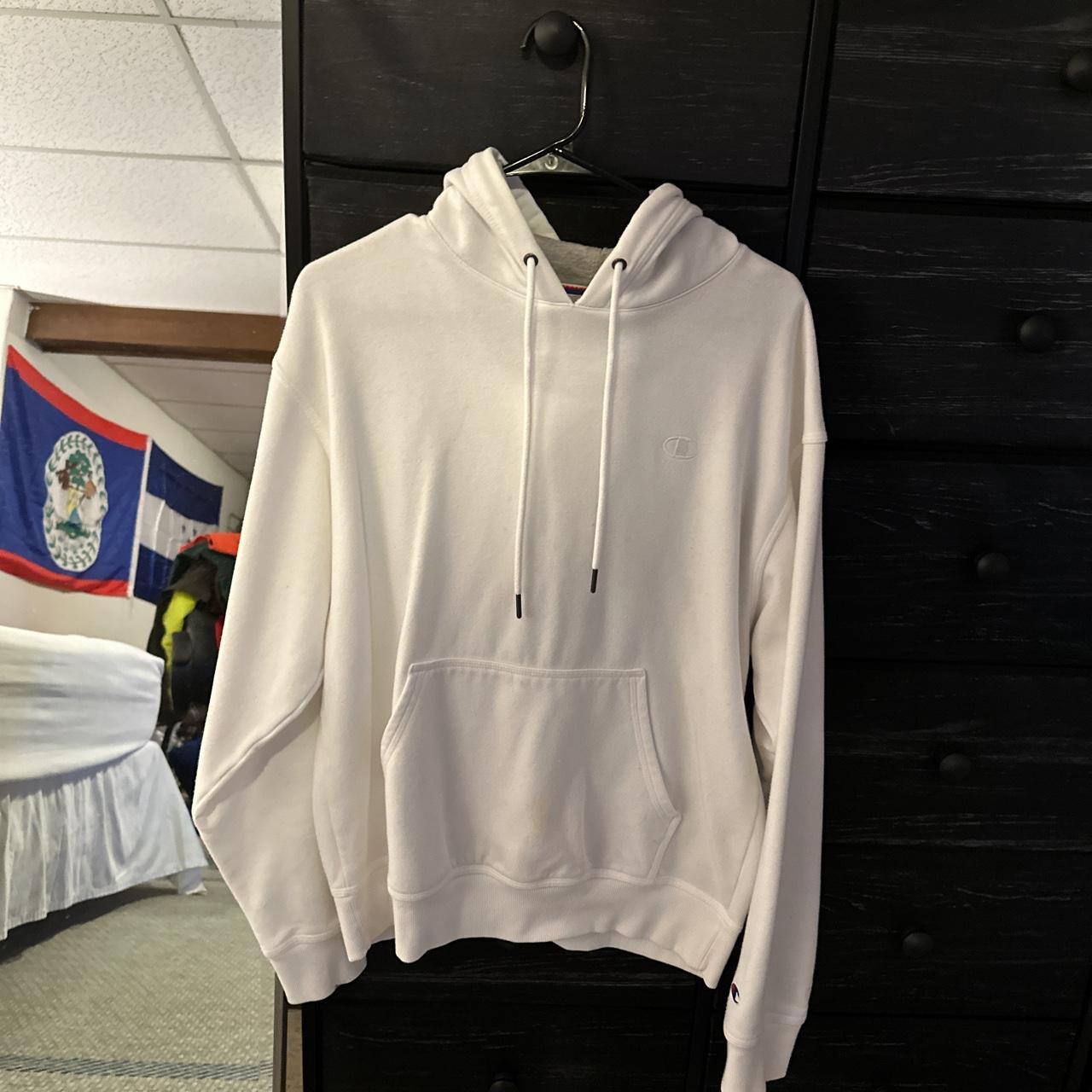 White Champion hoodie - Depop