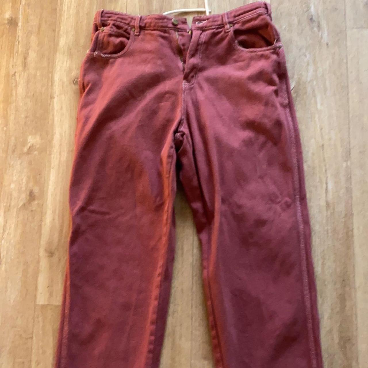 Butter baggy red jeans with embroidered logo Worn... - Depop