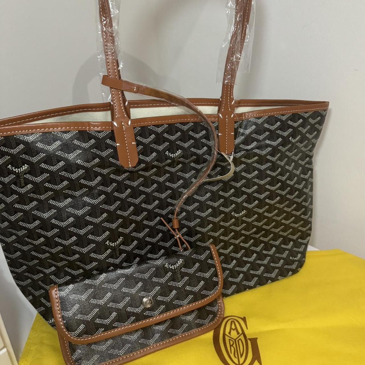 Black GOYARD tote bag in medium with brown detailing... - Depop