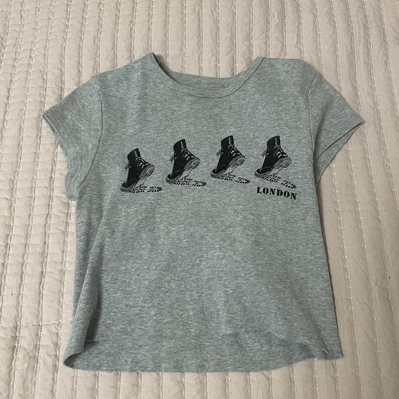 grey brandy london boot graphic cropped baby tee,... Depop
