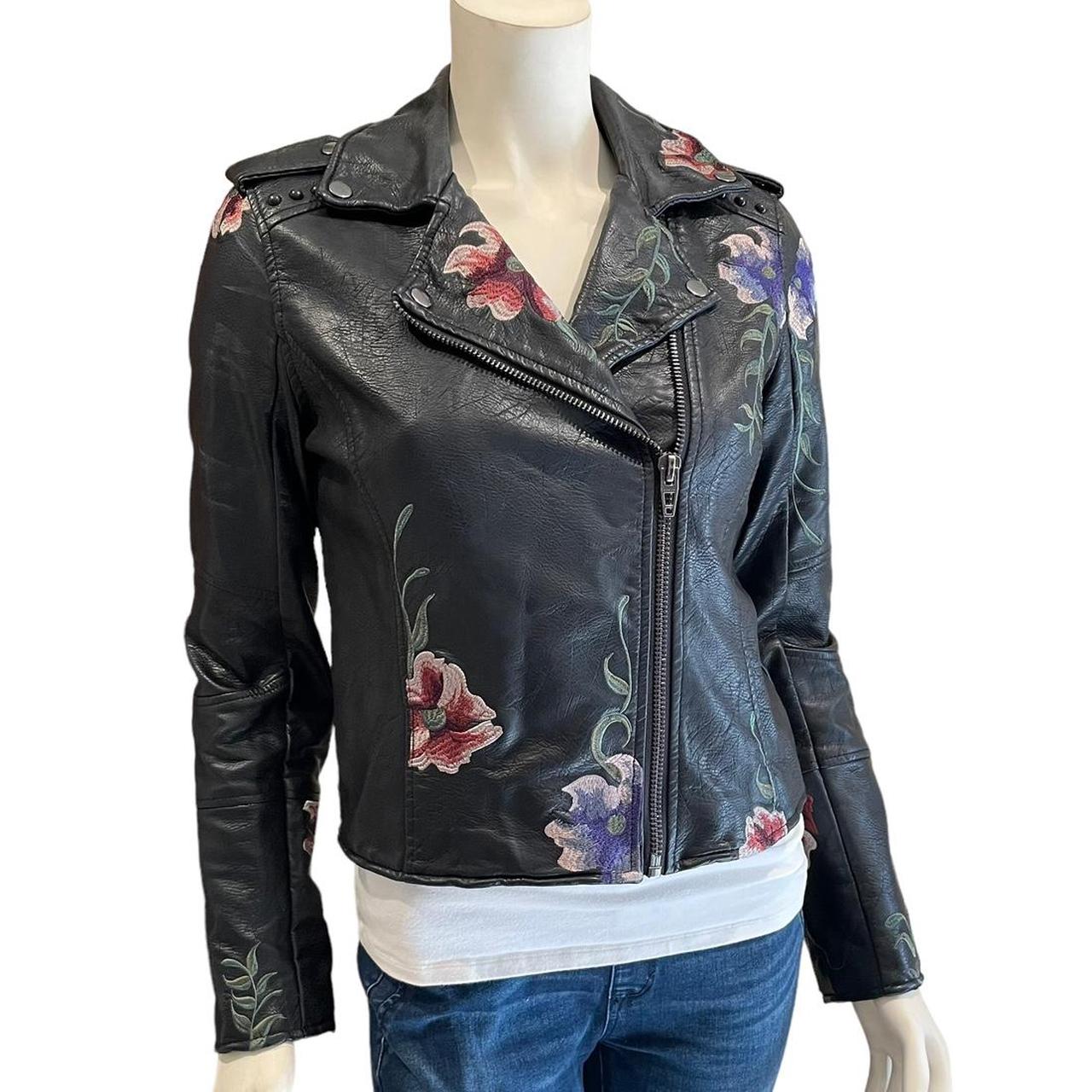 Embroidered faux leather outlet jacket