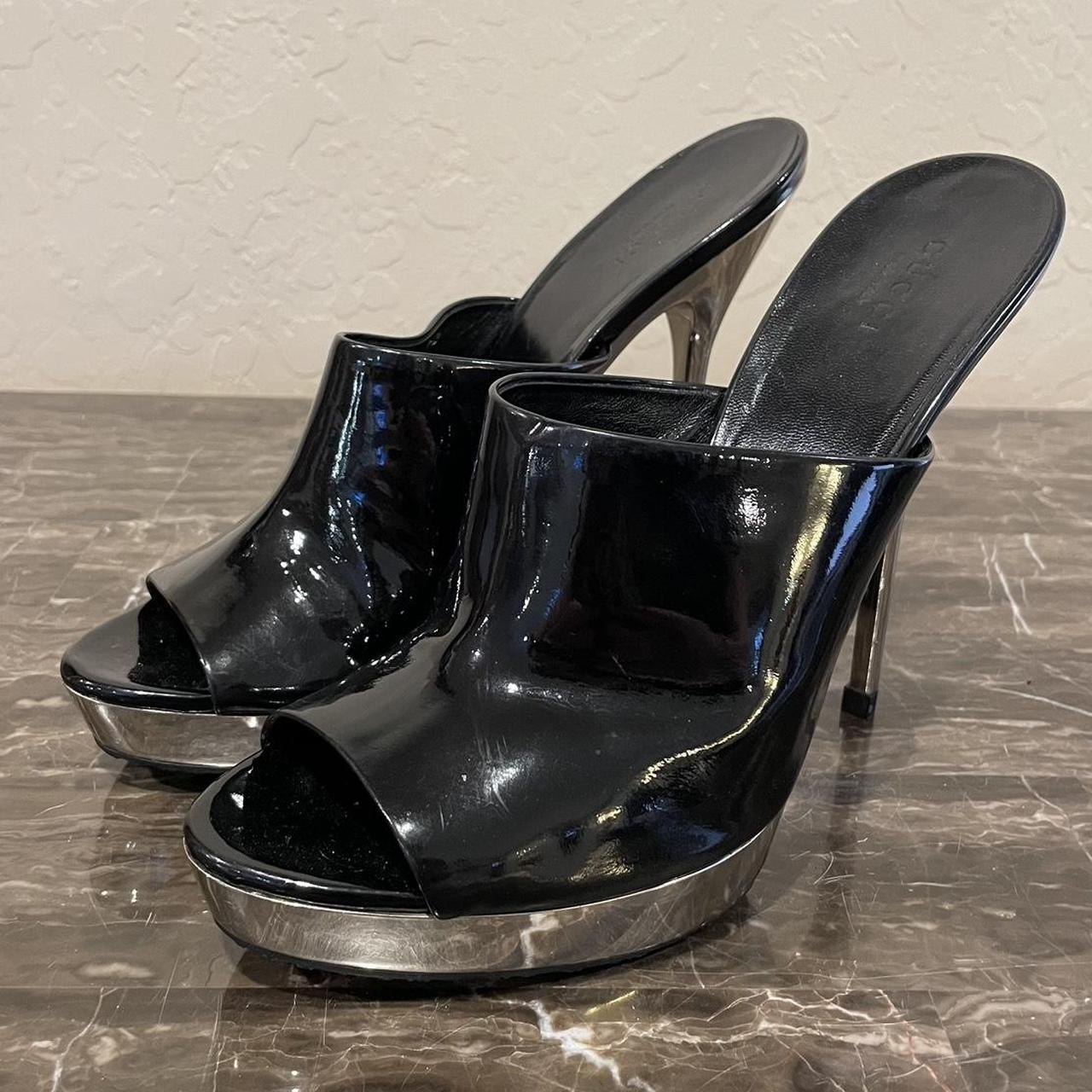 Gucci Patent Leather Peep Toe Stiletto... - Depop