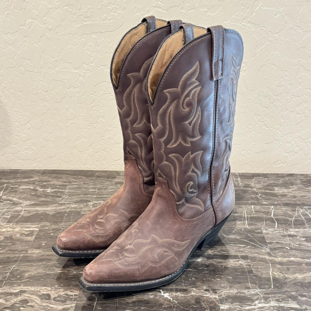 Laredo Brown Leather Cowboy Boots Beautiful Matte - Depop