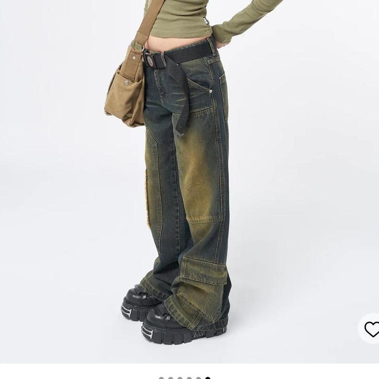 パンツ Minga London TREK CAMO CARGO JEANS Y2K Black Multi-Pocket Wide Leg Cargo Jeans with D-Ring