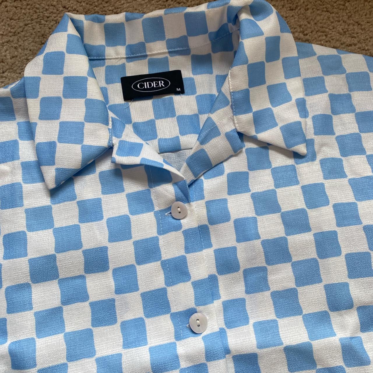 Cider Women's Blue and White Shirt Depop