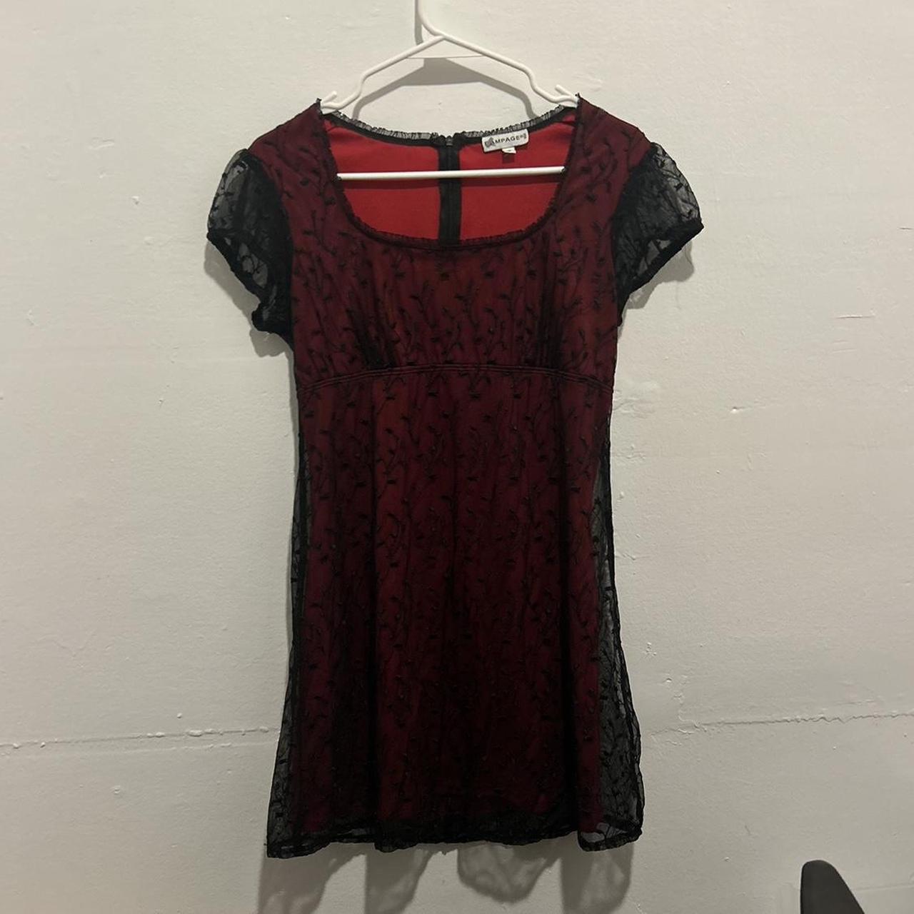 Vintage red dress with silky black vine cover Fits... - Depop