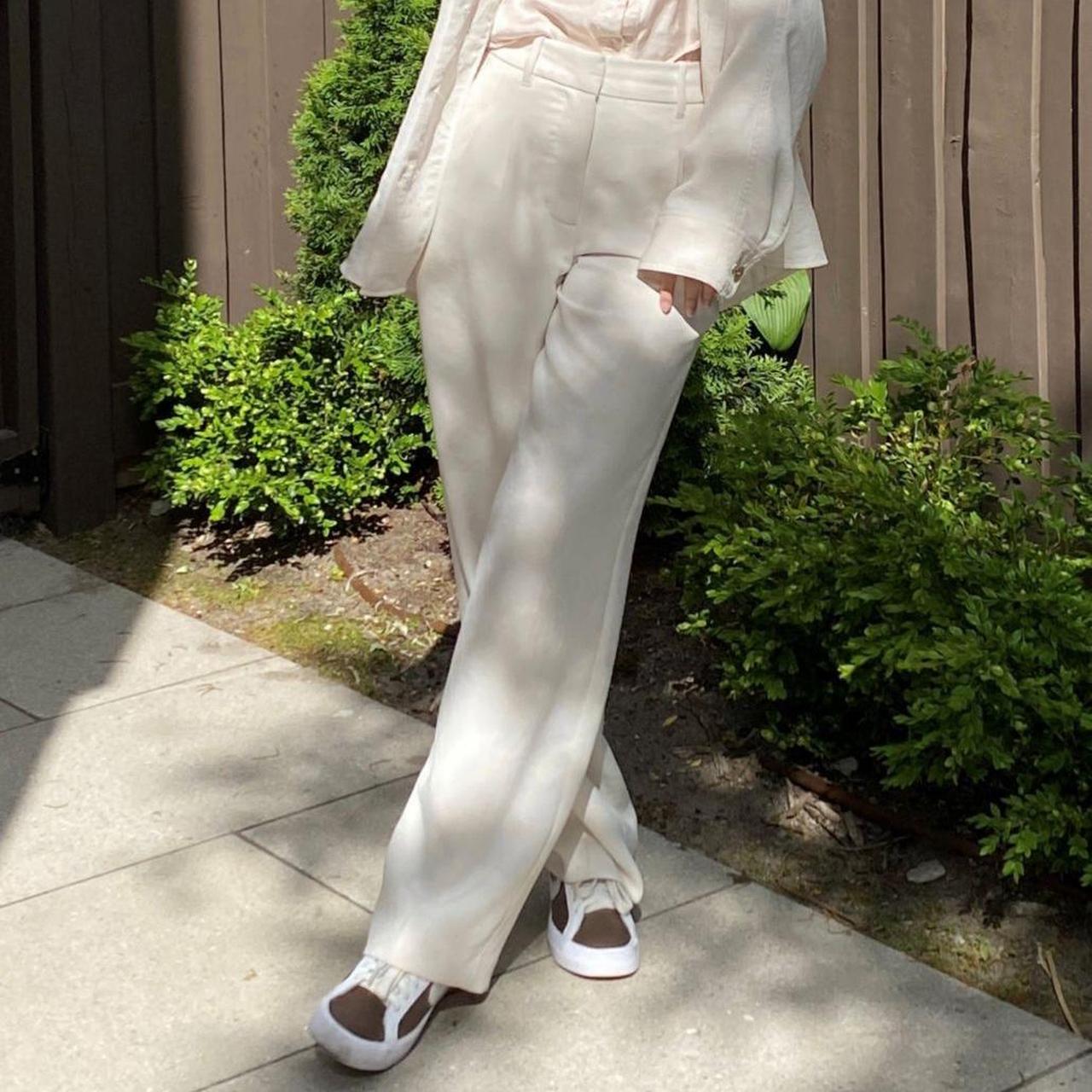 ARITZIA LINEN EFFORTLESS PANTS WHITE SIZE 2 Depop