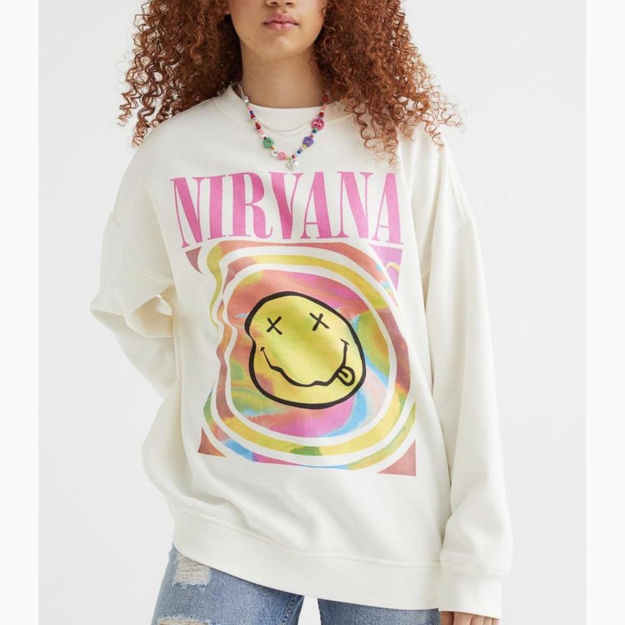 Nirvana oversized white crew - sold out on website-... - Depop