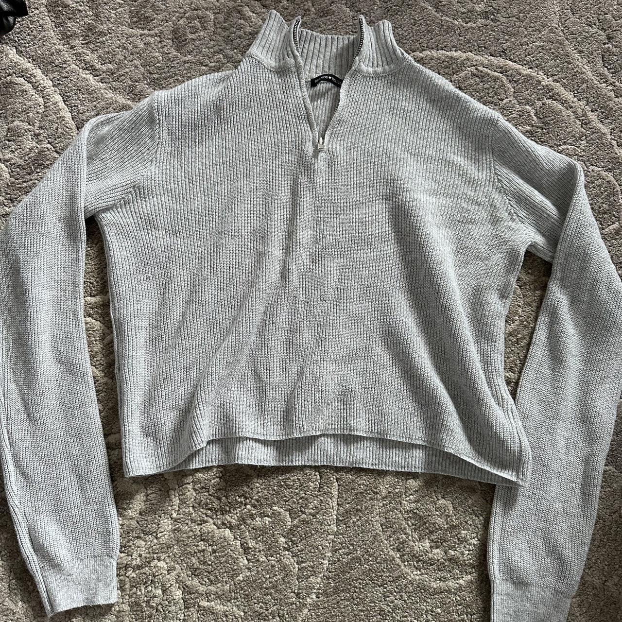 Grey Brandy Melville cropped quarter zipped sweater.... Depop