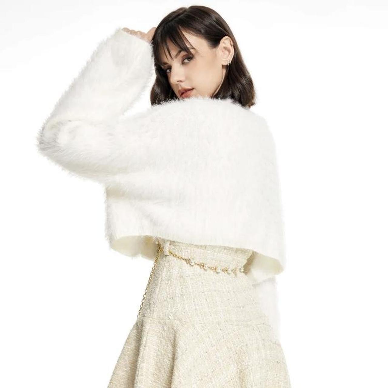 white fluffy cropped cardigan only worn once to... Depop