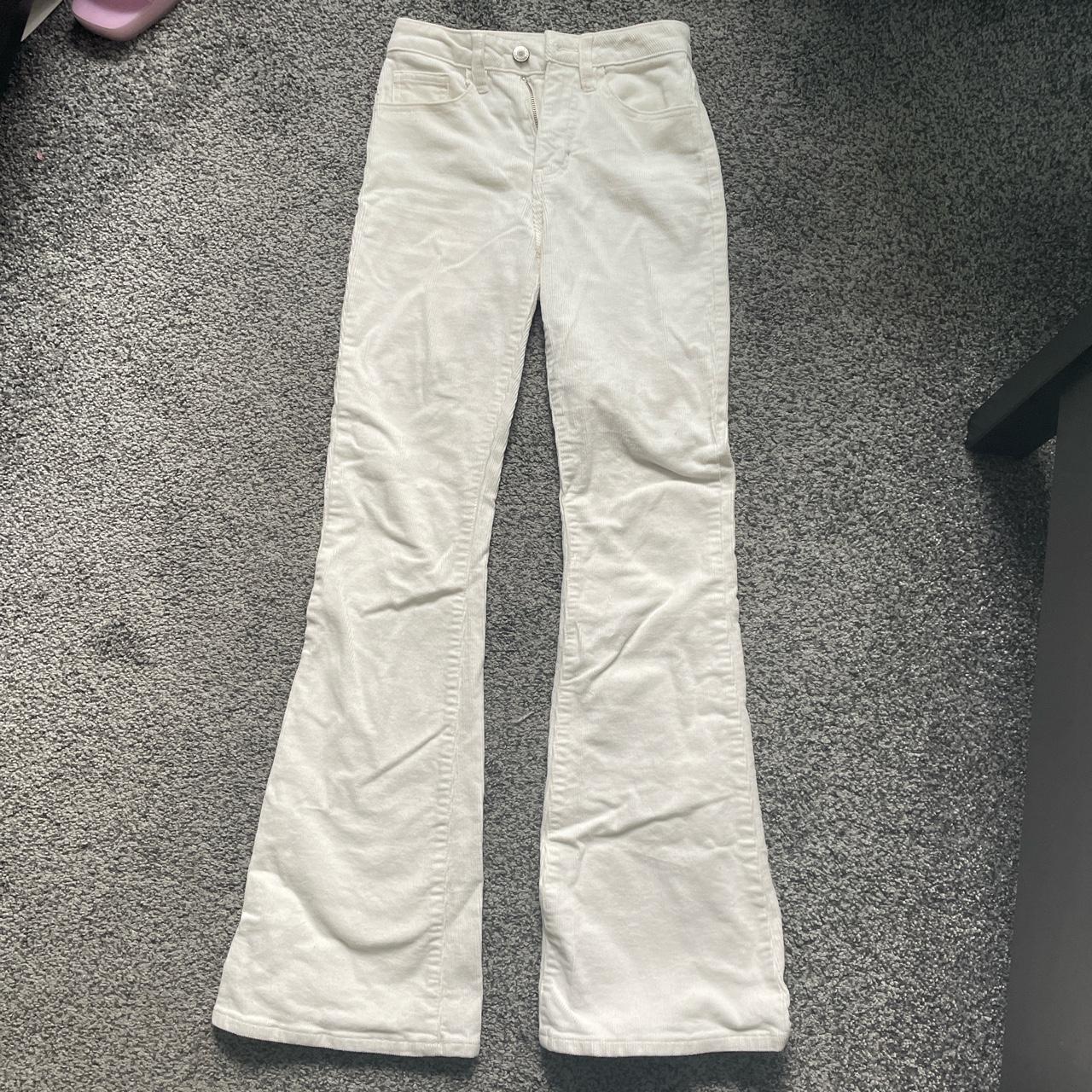 White corduroy-trousers-flare - Depop