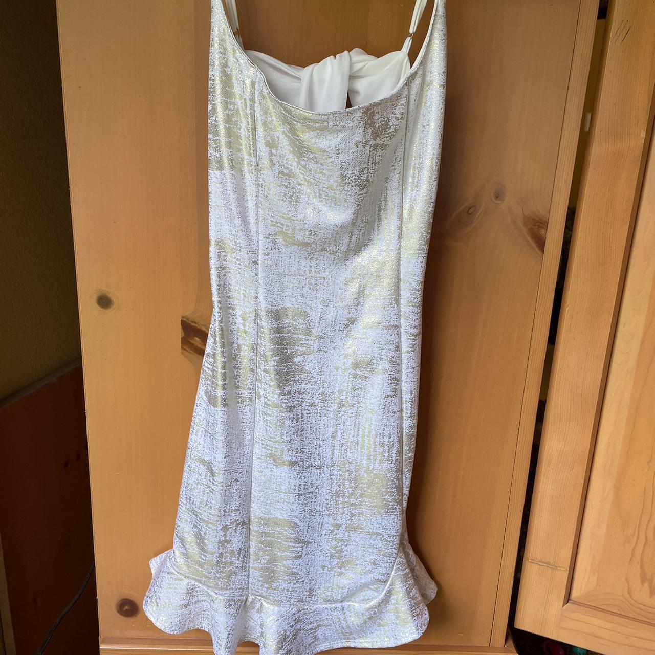 Lucy in the Sky Women's White and Silver Dress Depop