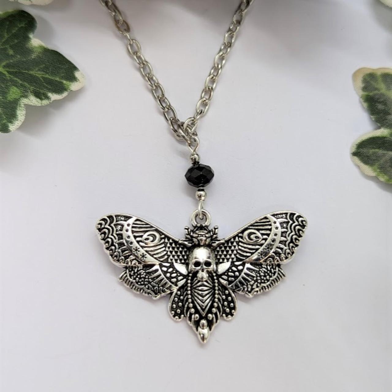 Stunning Gothic Deaths Head Moth Necklace with Black... - Depop