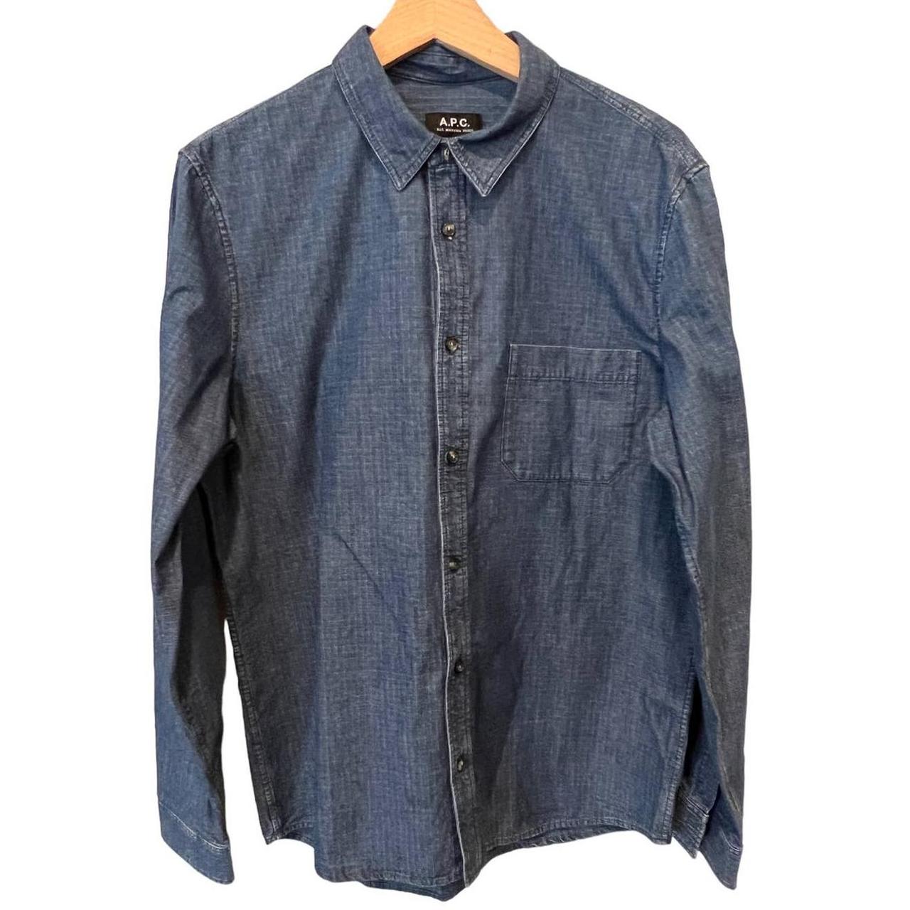 A.P.C. Georges Ripstop Denim Button-Up Shirt... - Depop