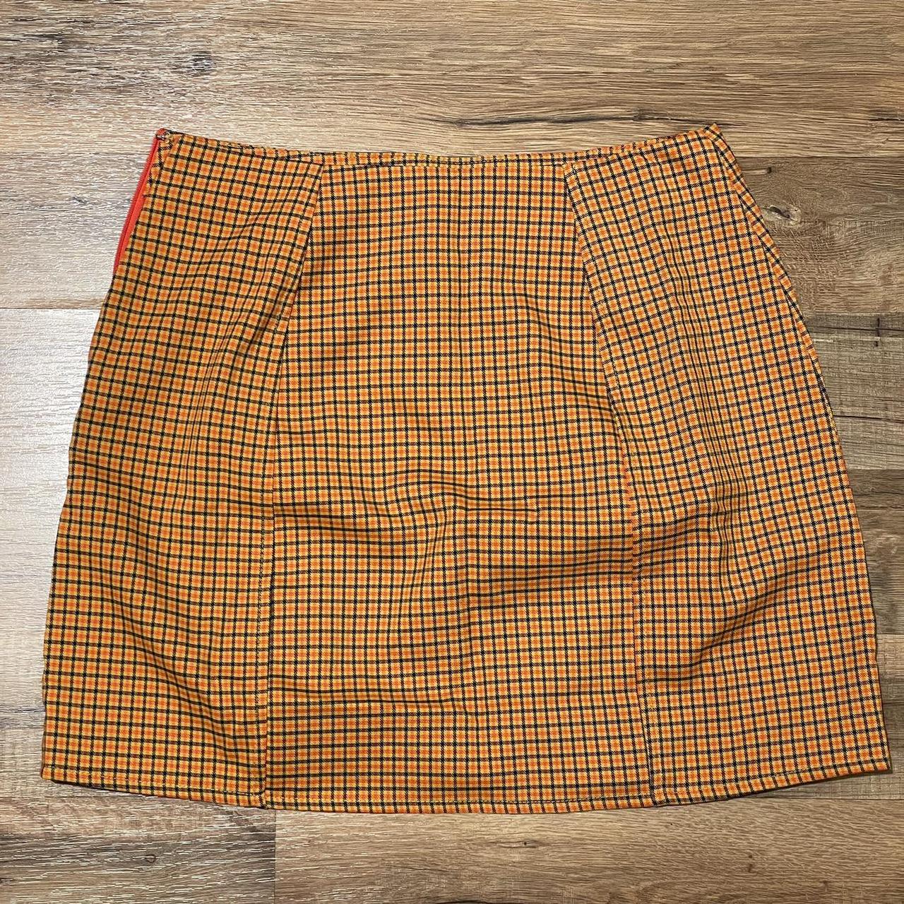 Urban Outfitters Orange Plaid Mini Skirt Size Small Depop