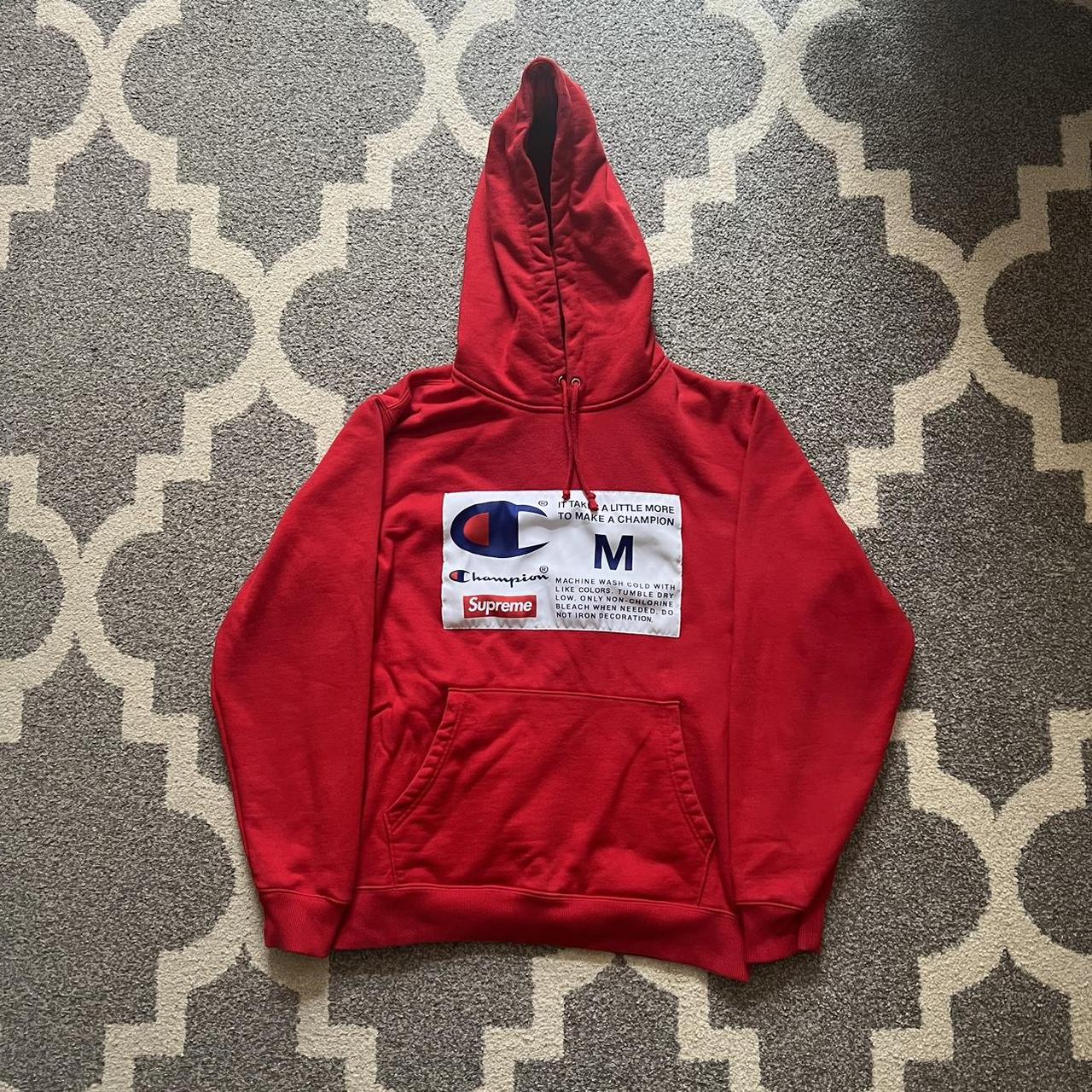 Champion x supreme hoodie red on sale