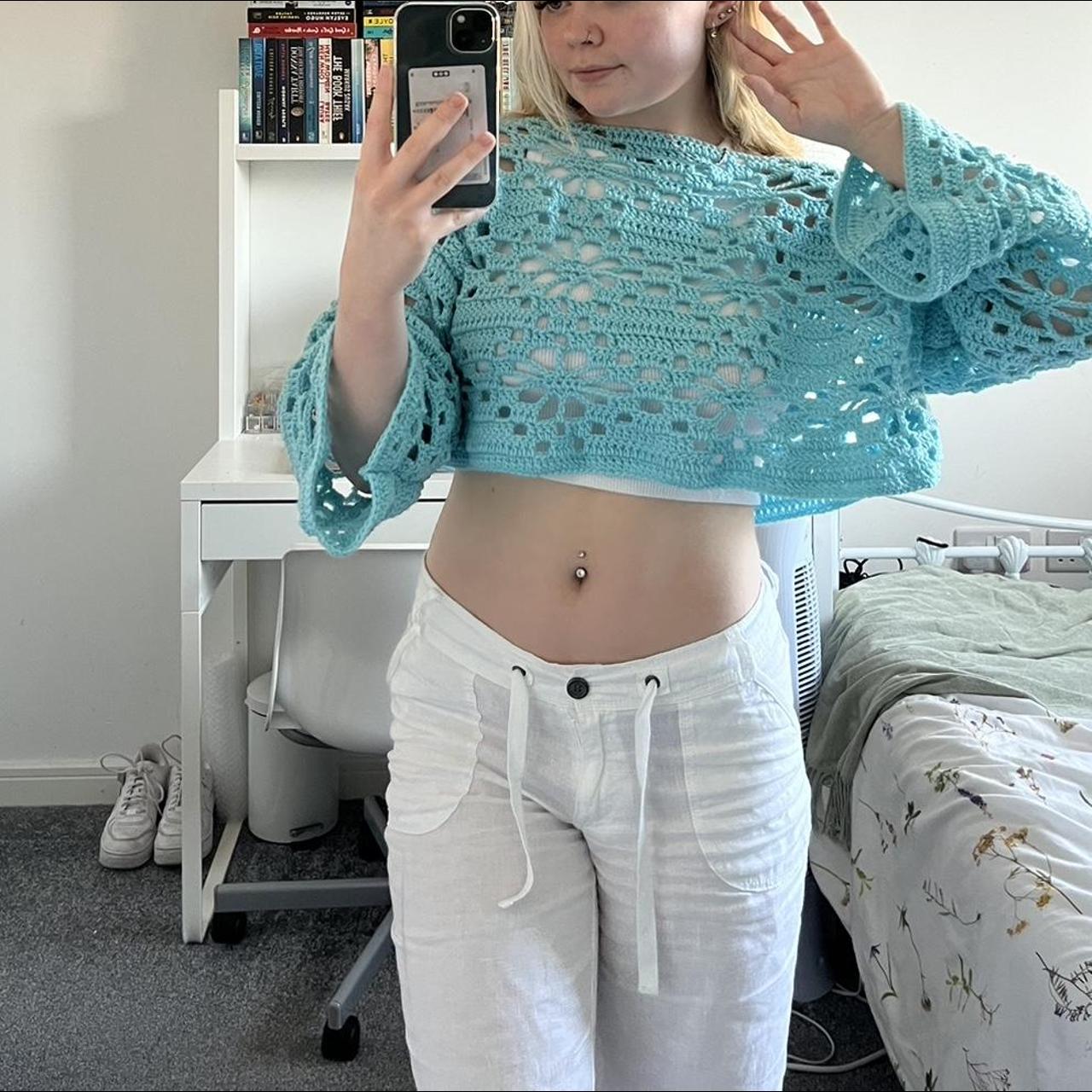 handmade flower crochet long sleeve crop jumper /... Depop