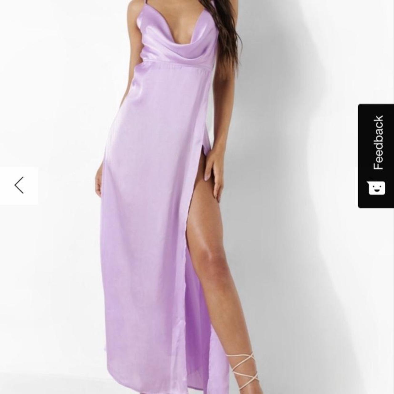 Purple Satin Cowl Neck Dress Boohoo, size 10... Depop