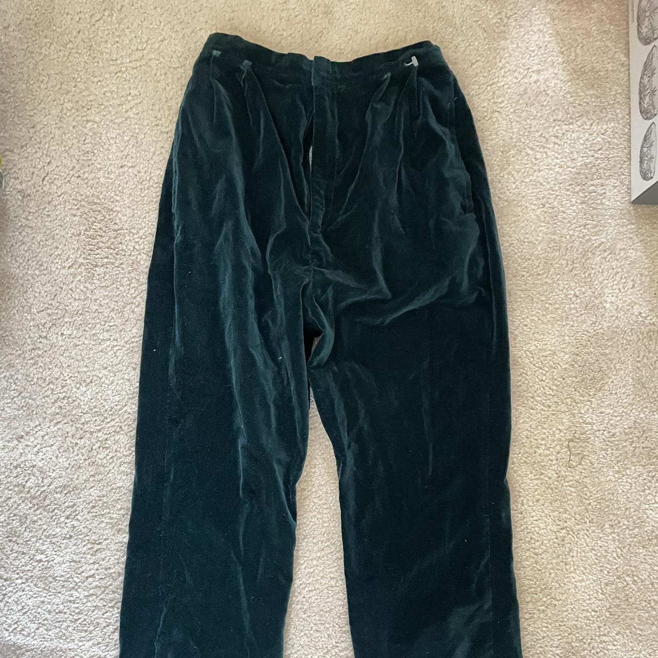 dark green/teal velvet vintage pants. no tag-... - Depop