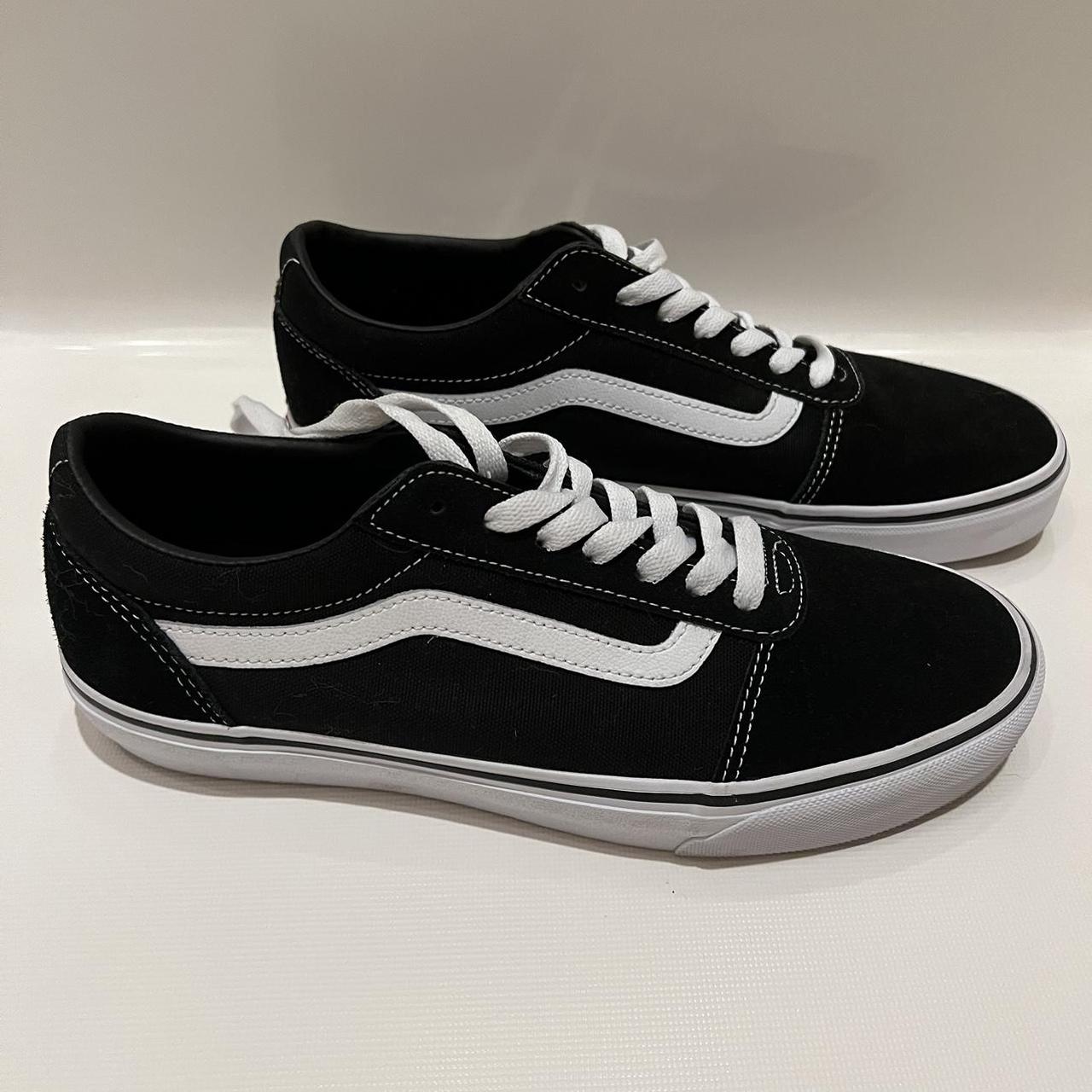 Black and White Vans Old Skool. Worn once and in... - Depop