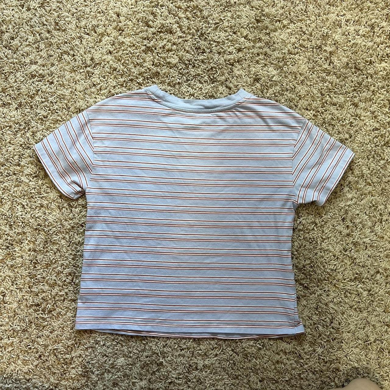 Baby blue and pink striped casual top. Slightly... - Depop