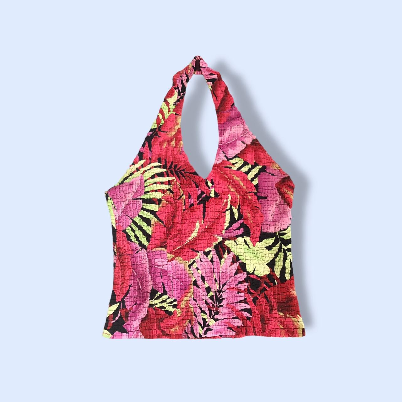 Pink popcorn halter neck tank top Red, pink, green,... - Depop