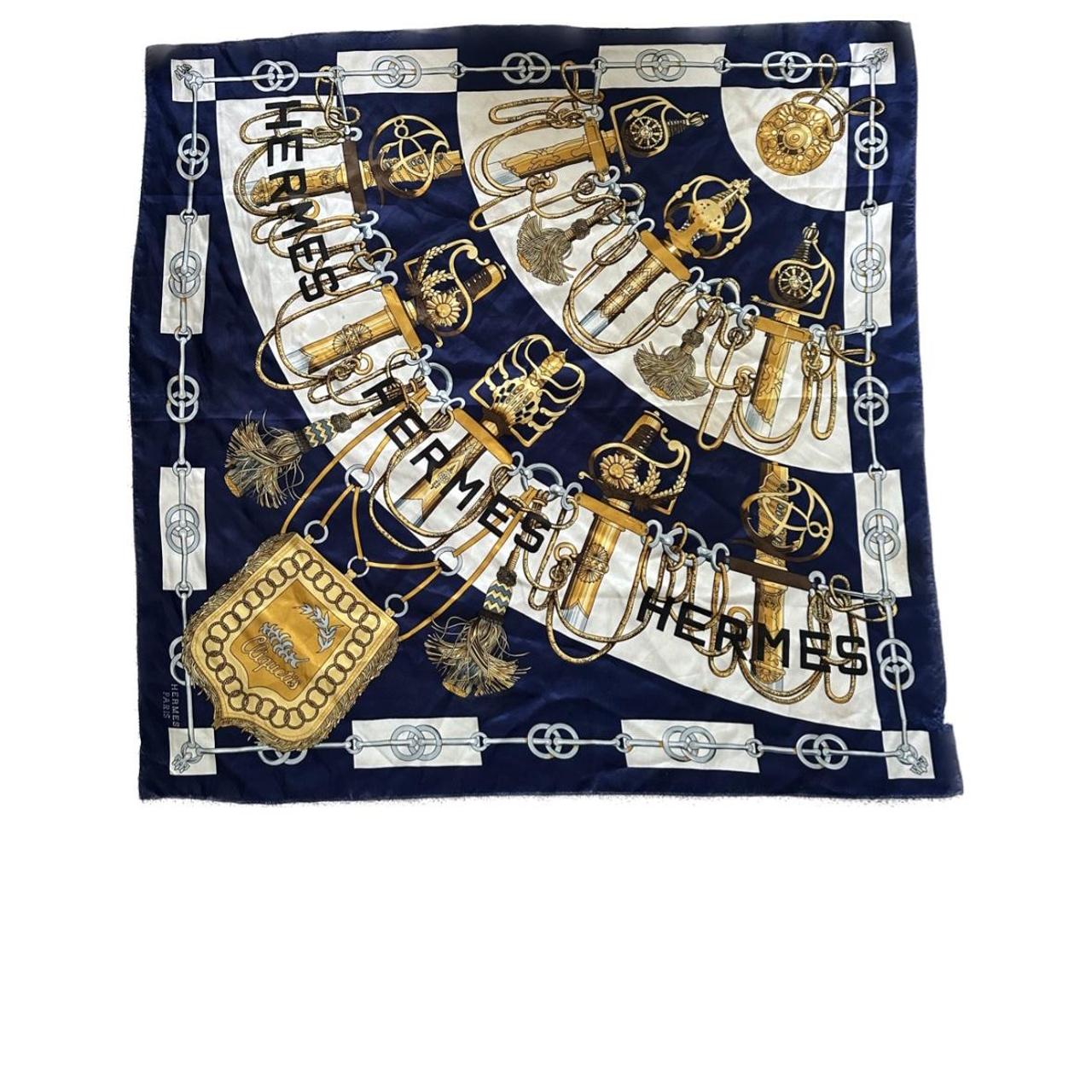 Hermes Women's Navy and White Scarf-wraps | Depop