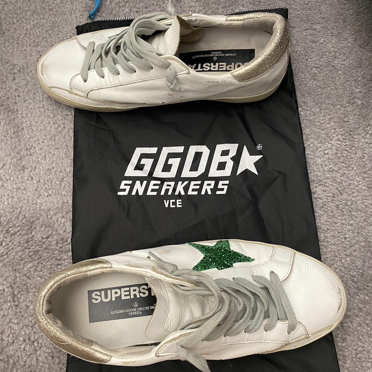 Gently worn in Golden Goose sneakers with emerald... Depop