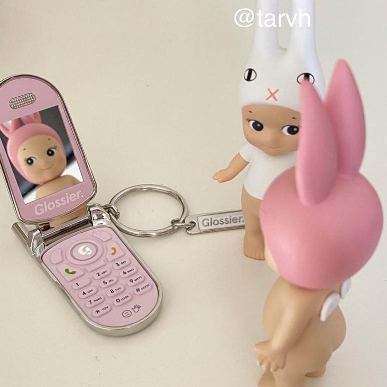 Glossier pink y2k flip phone keychain • brand new •... - Depop