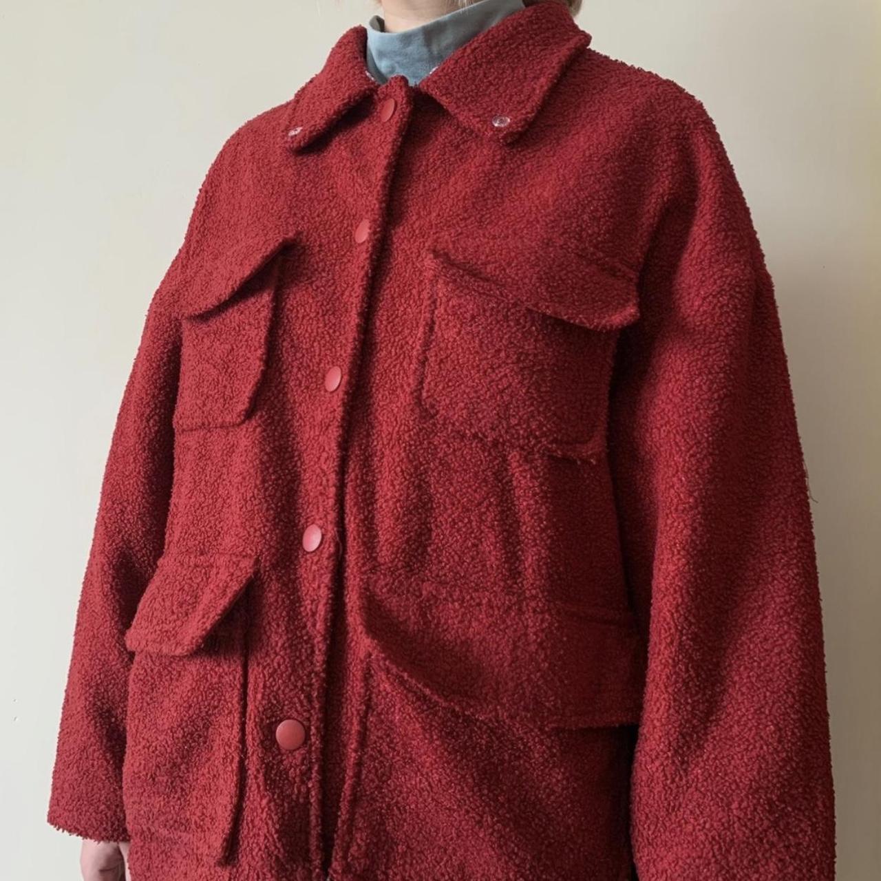 Oversized red wool jacket. It’s warm but very light... - Depop