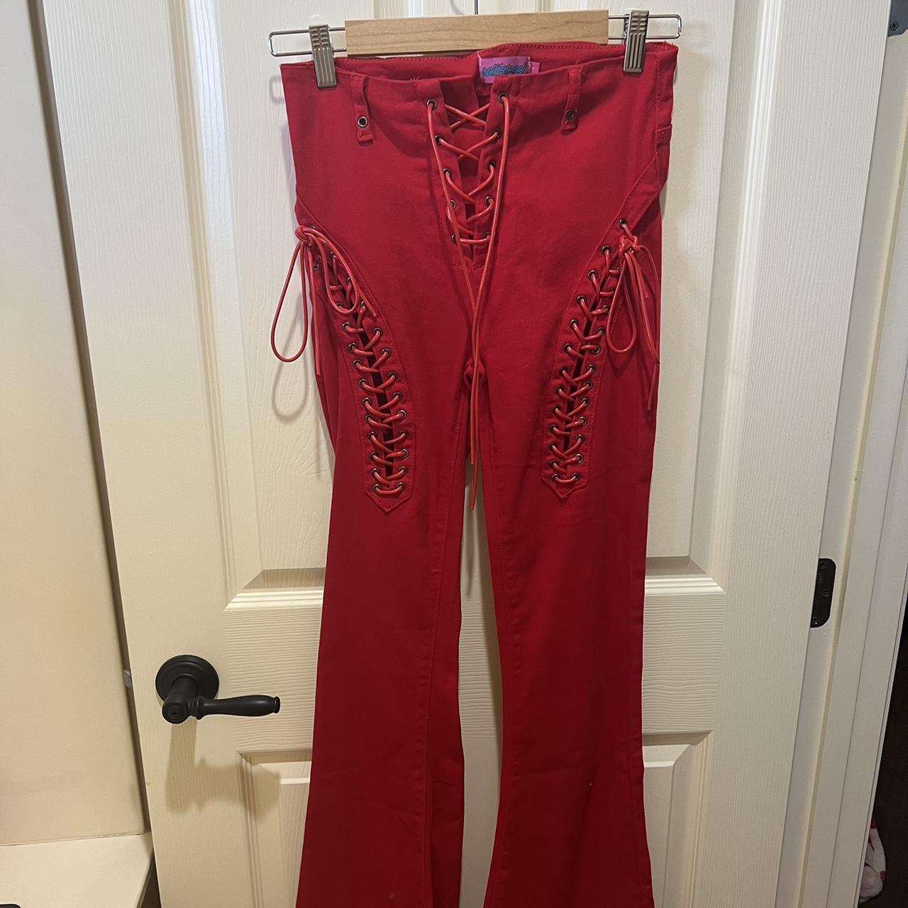 Edikted engine red flare lace up jeans ❤️‍🔥💋 - a - Depop