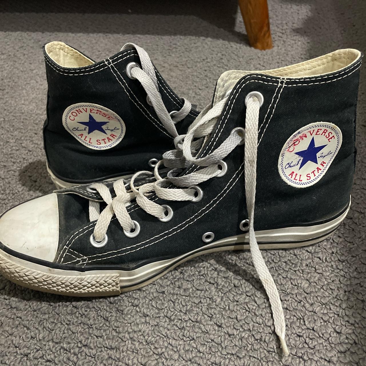 Converse Hitops in black and white. Worn well but... - Depop