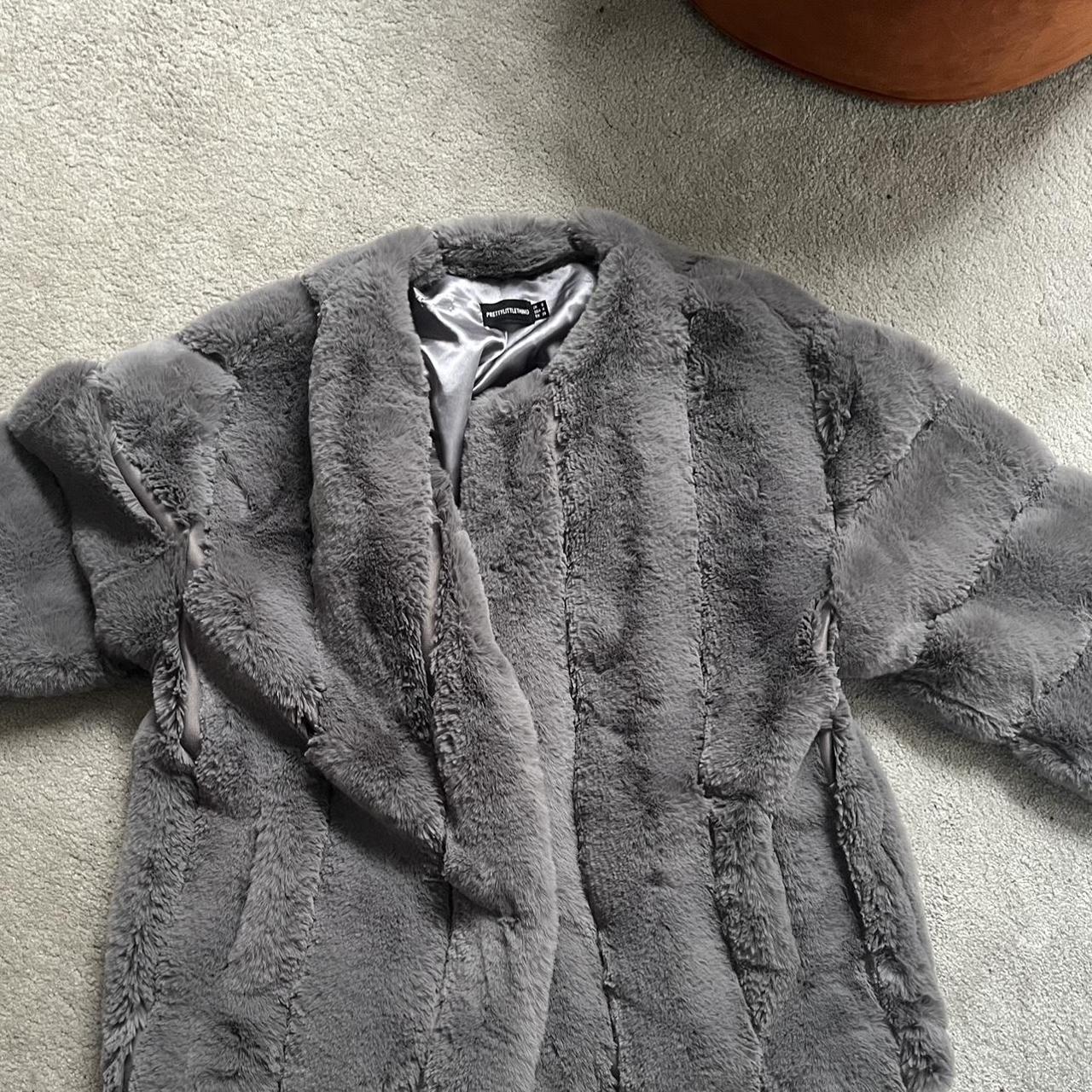 PLT faux fur grey jacket, barely worn, formal... - Depop