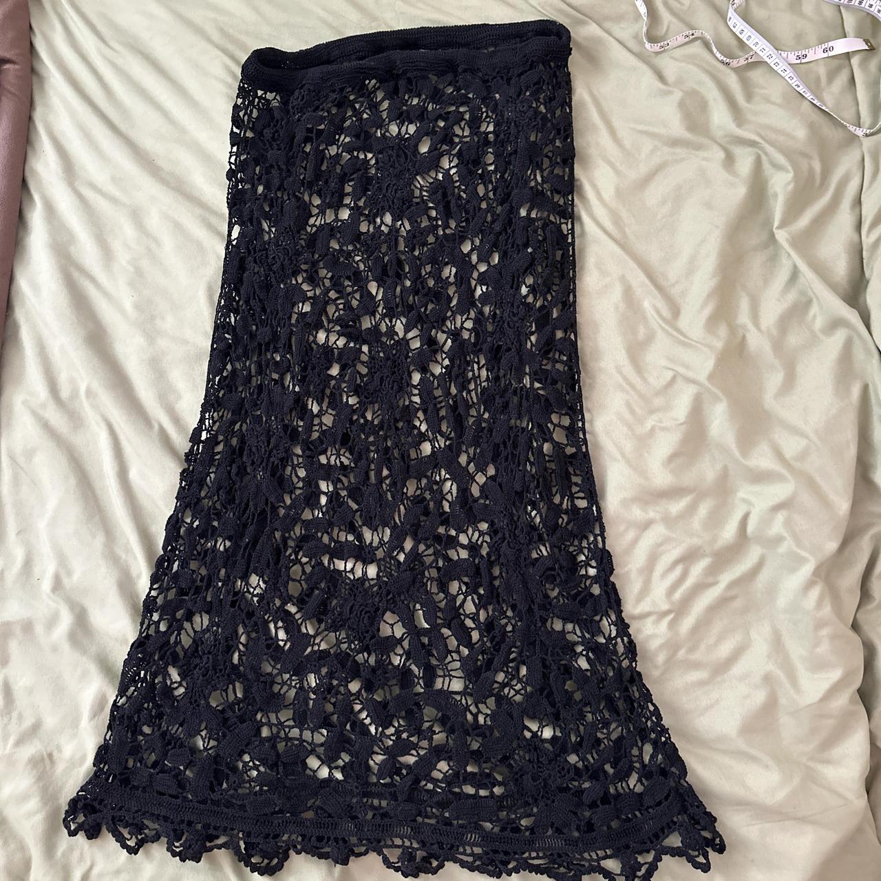 black lace maxi skirt perfect for swimsuit cover... - Depop