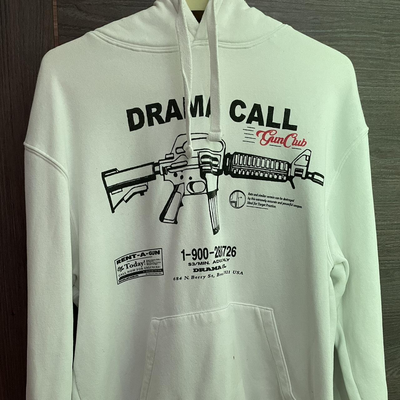 Drama Call Men's Black and White Hoodie Depop