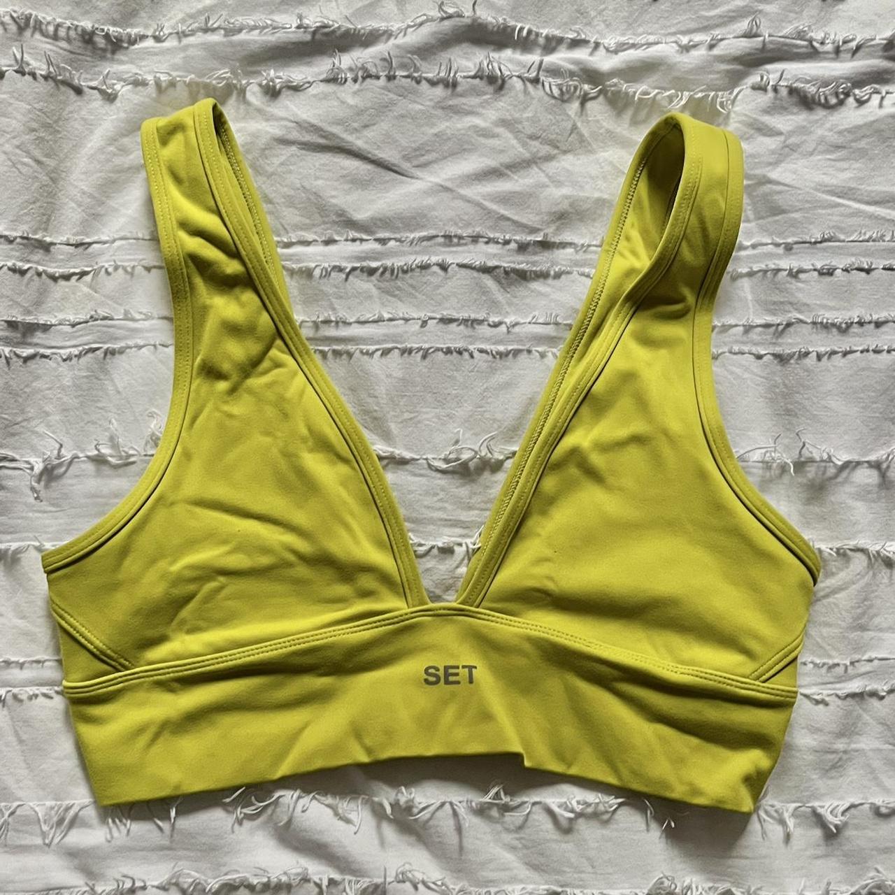 Set Women's Green and Yellow Bra | Depop