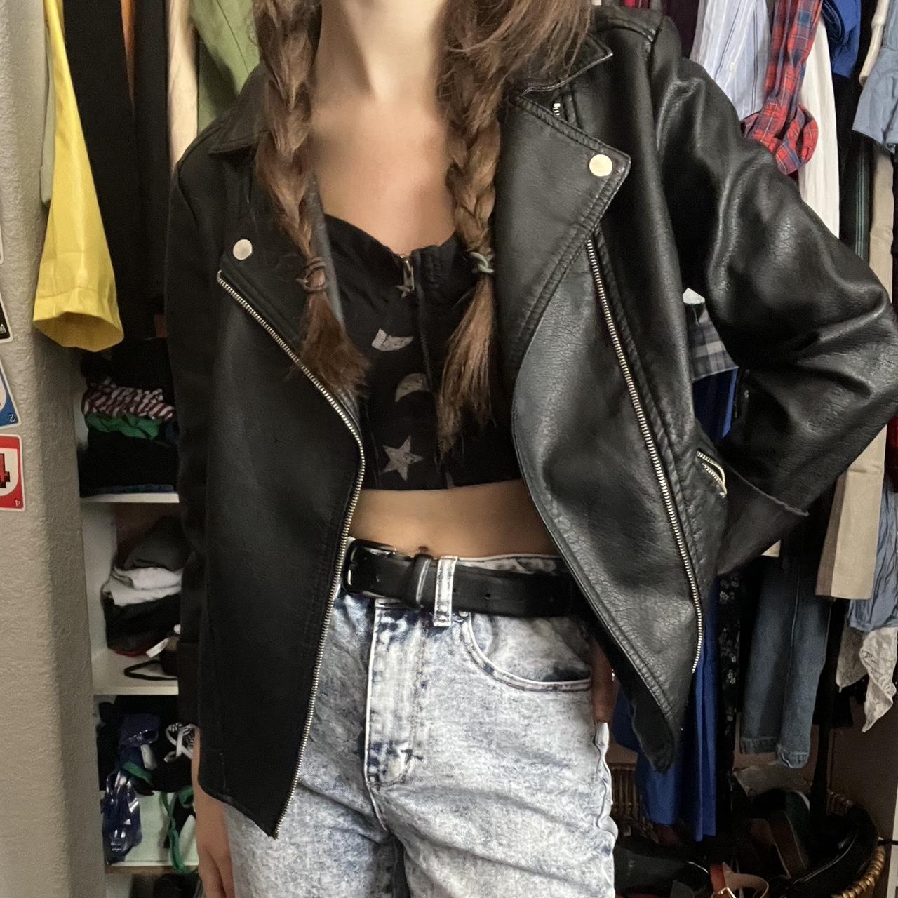 faux leather moto jacket 🖤 from targets kids’... - Depop