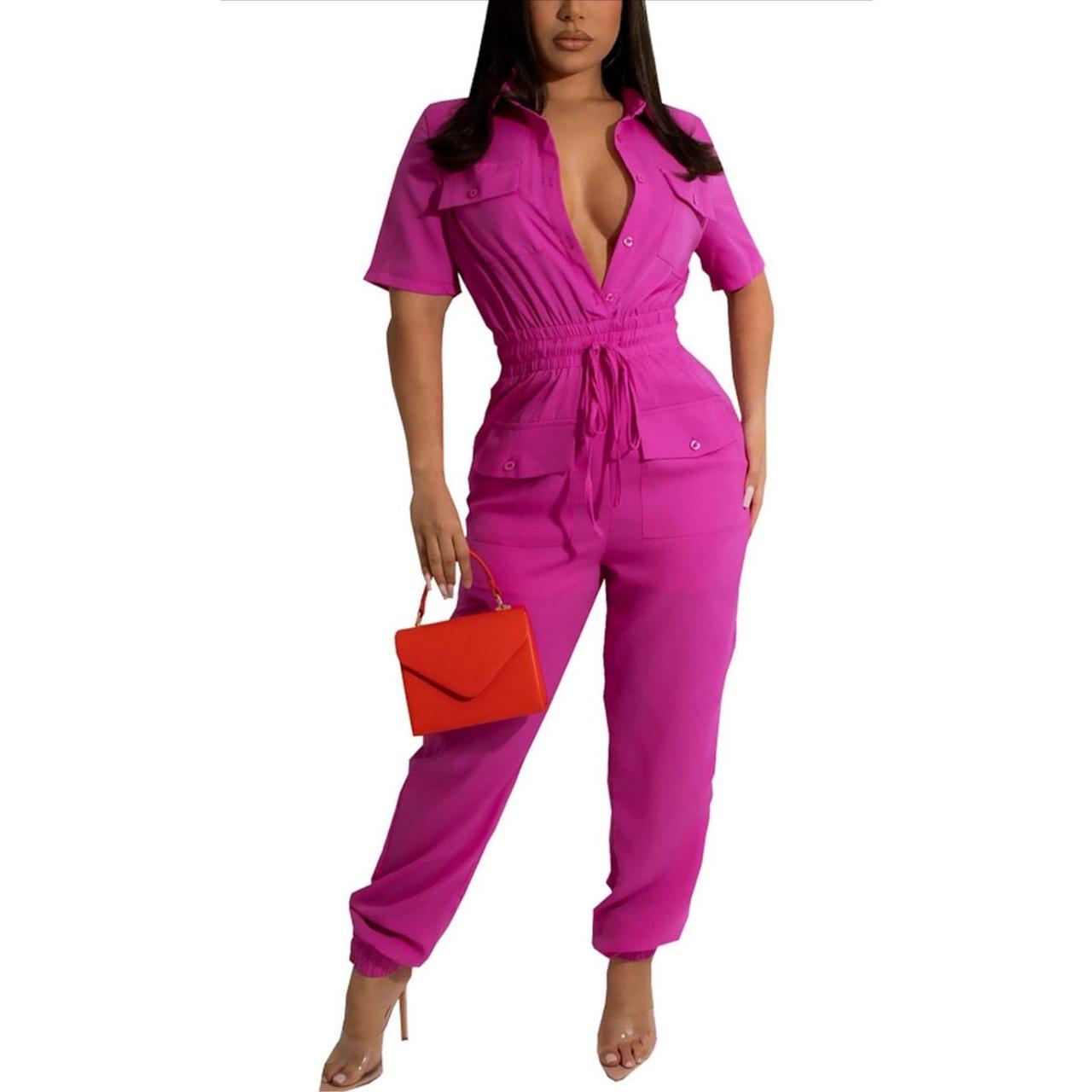 Hot pink jumpsuit long sleeve online