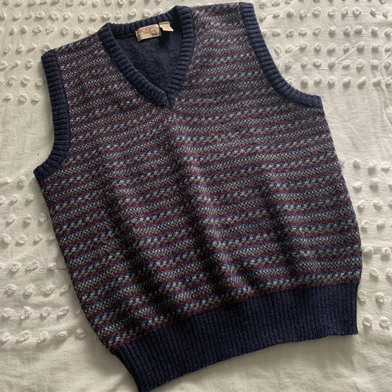 Navy blue, red, green grandpa sweater vest Brand is... - Depop