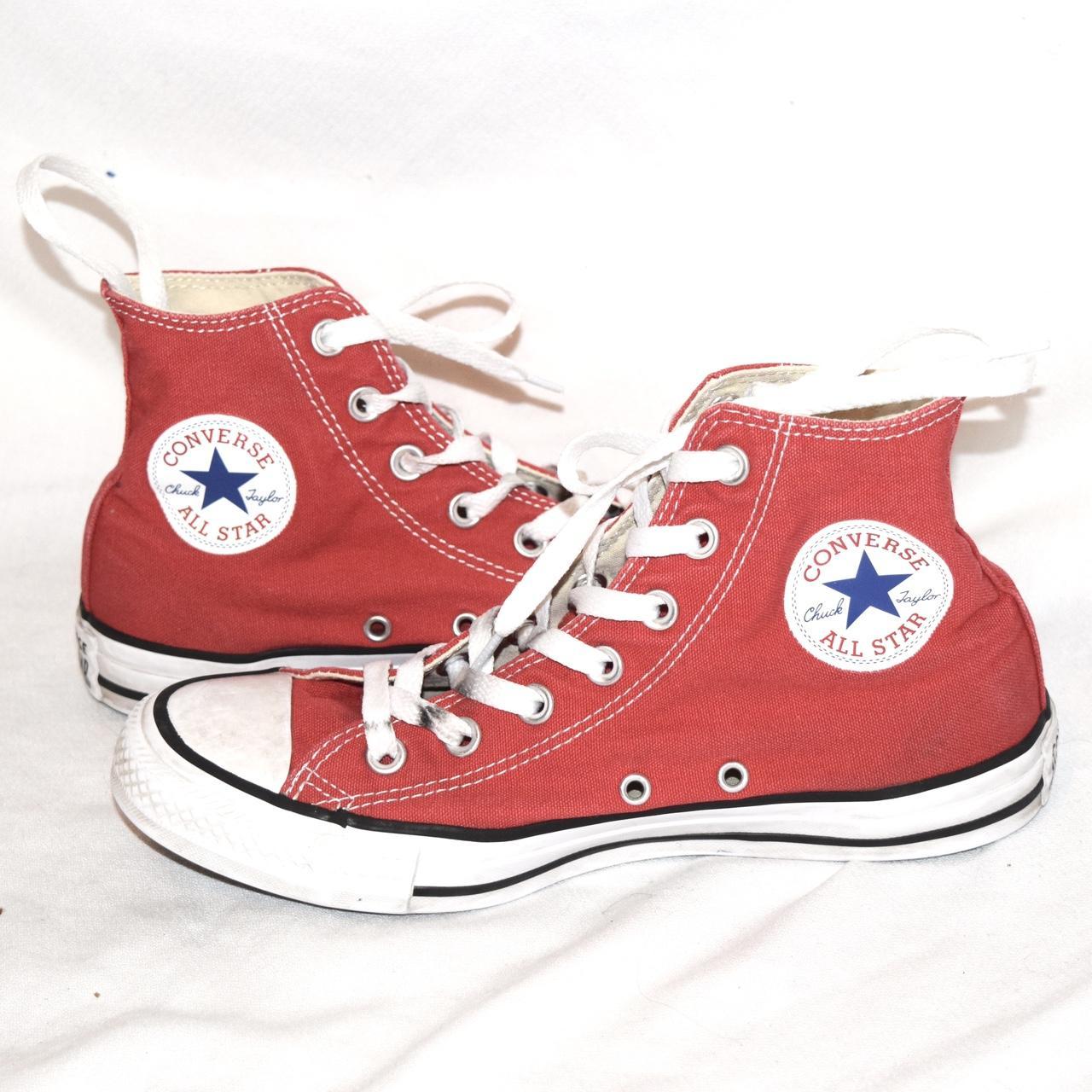 ‘Converse’ red and white Chuck Taylor All Star High... - Depop