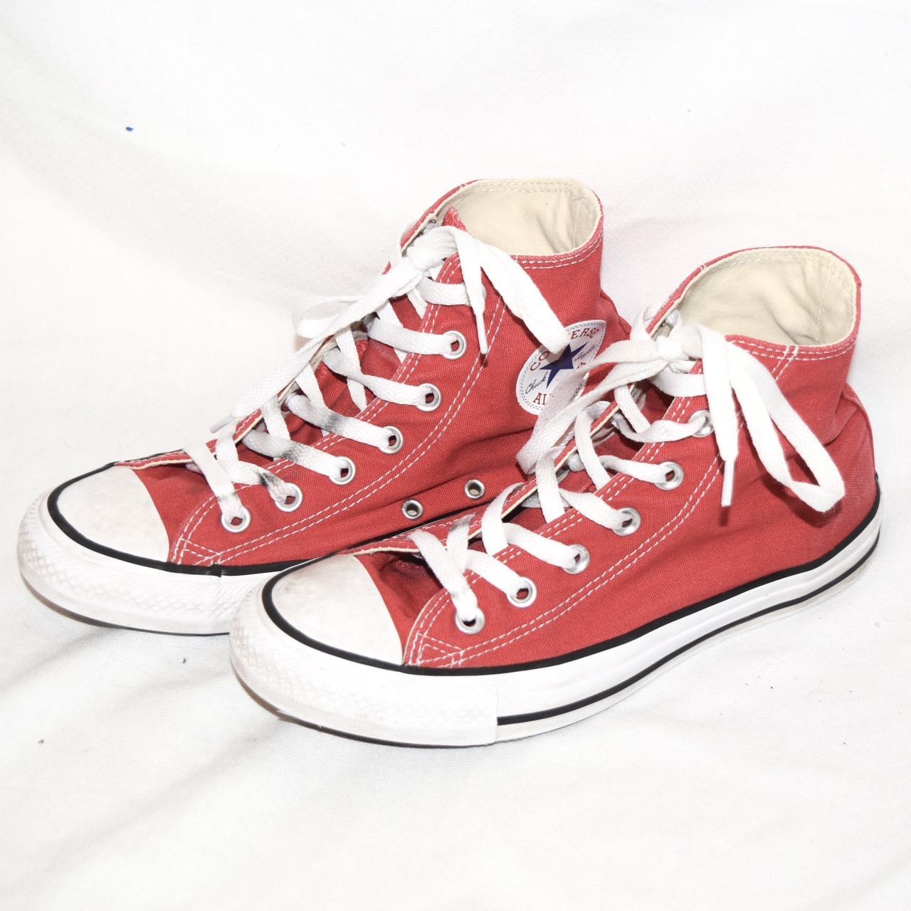 ‘Converse’ red and white Chuck Taylor All Star High... - Depop